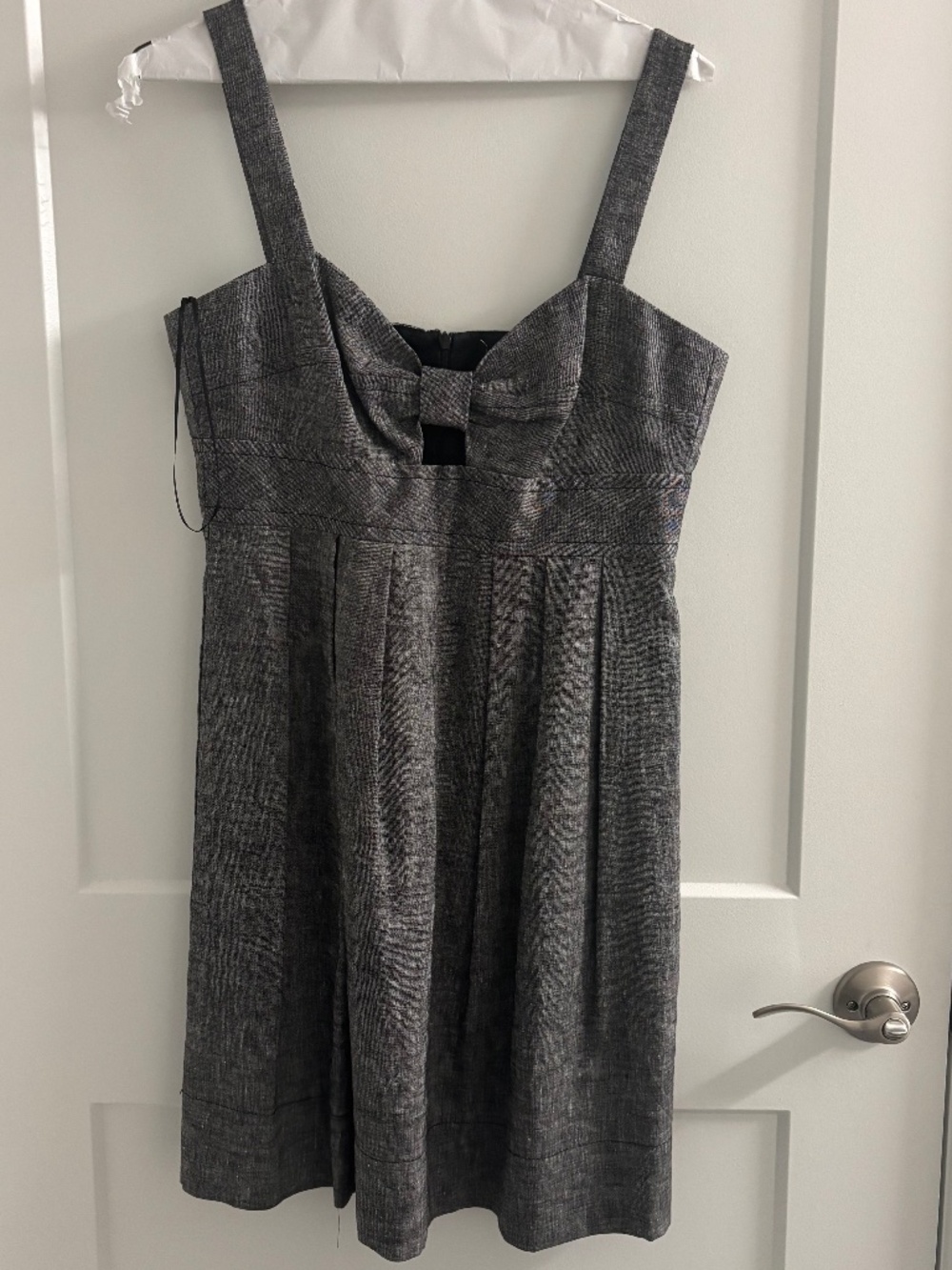 Trina Turk Charcoal Pleated Peek a Boo Bow Sweetheart Neckline Linen Dress  8